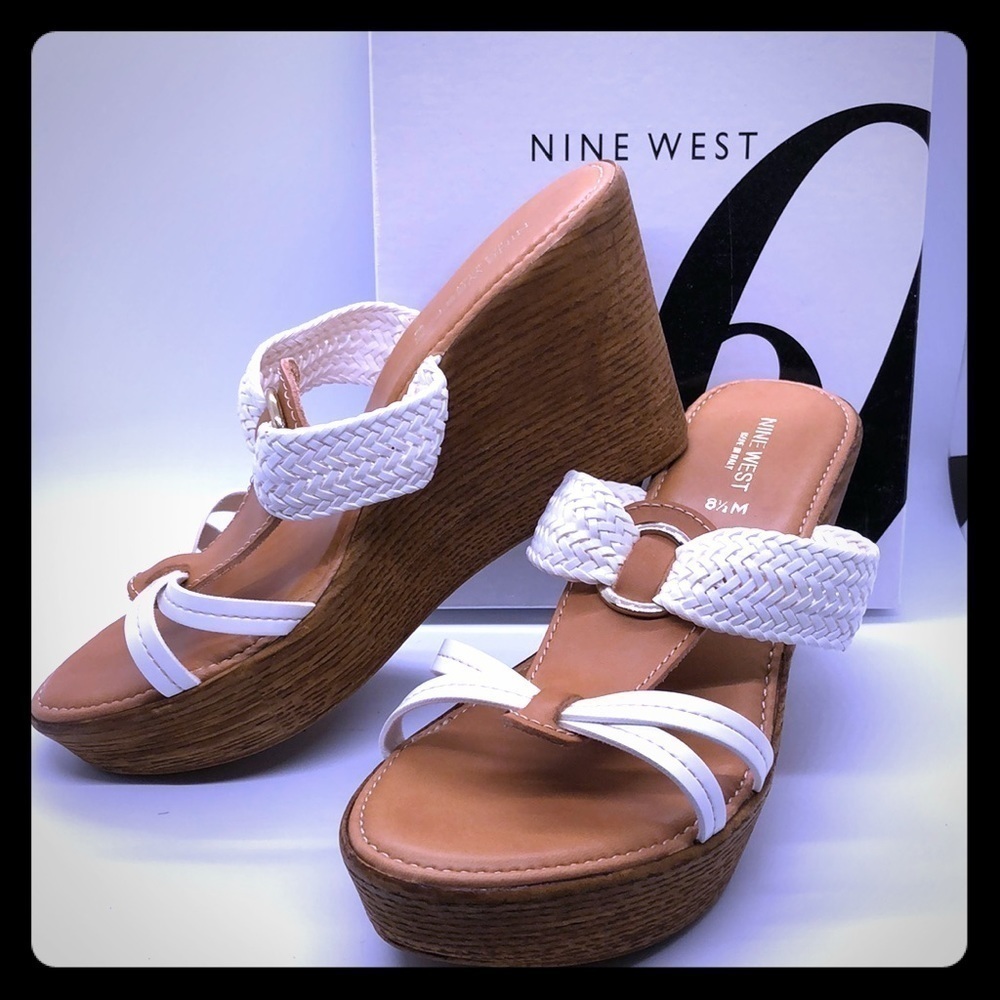 NIB Nine West White Wedge Sandals
